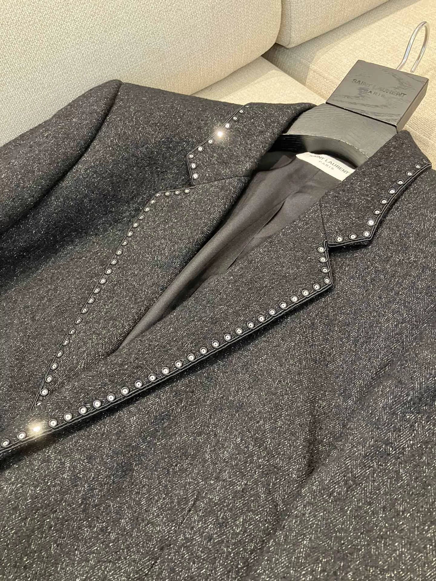 Saint Laurent Dark Gray Studded Blazer