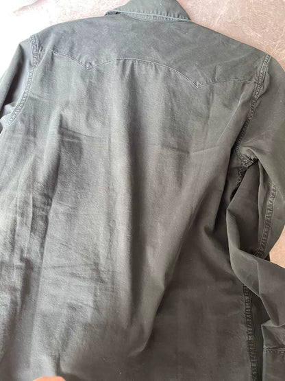 rrl western shirt in dark green shade