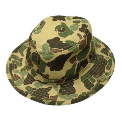 camo pattern wide-brim bucket hat