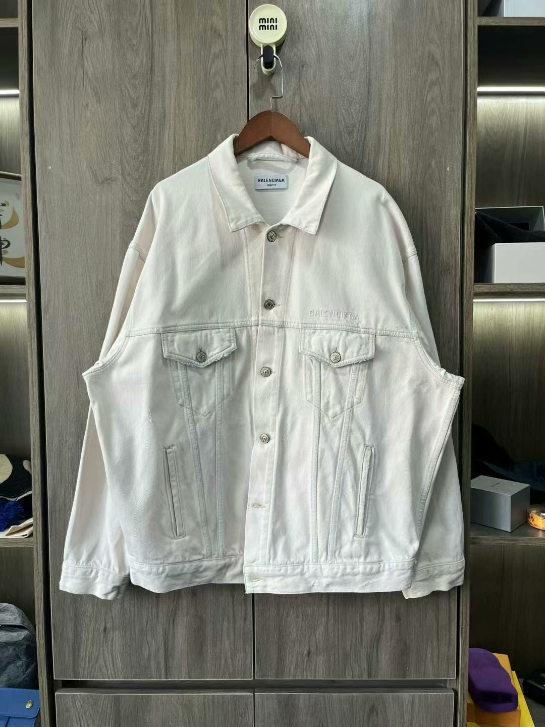 balenciaga white embroidered denim jacket xs