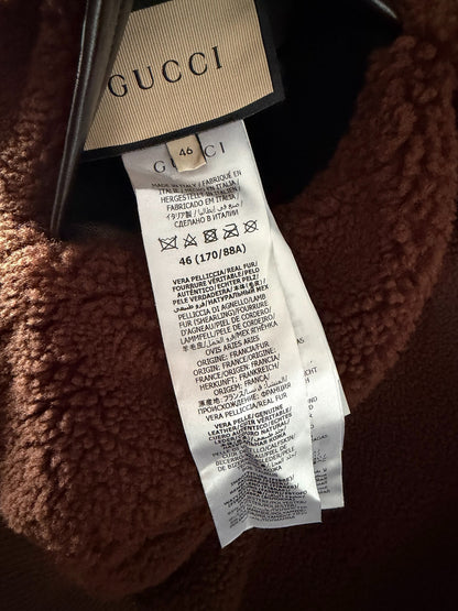 gucci leather and wool jacket in brown