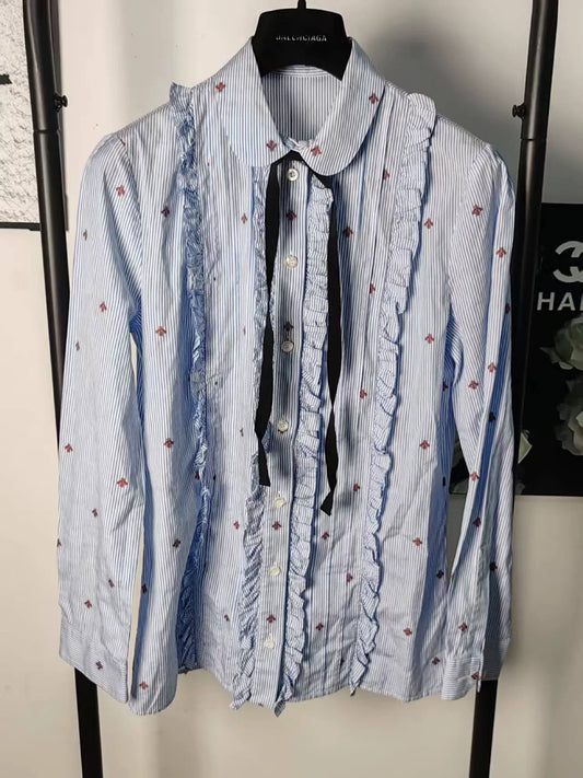 Gucci Bee Print Striped Shirt