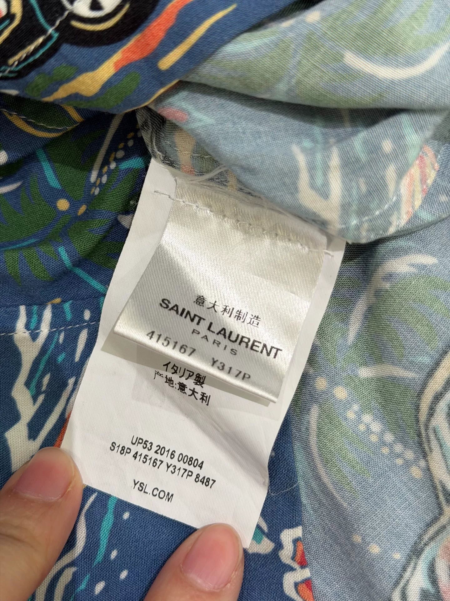 Saint Laurent Blue Palm Tree Print Shirt