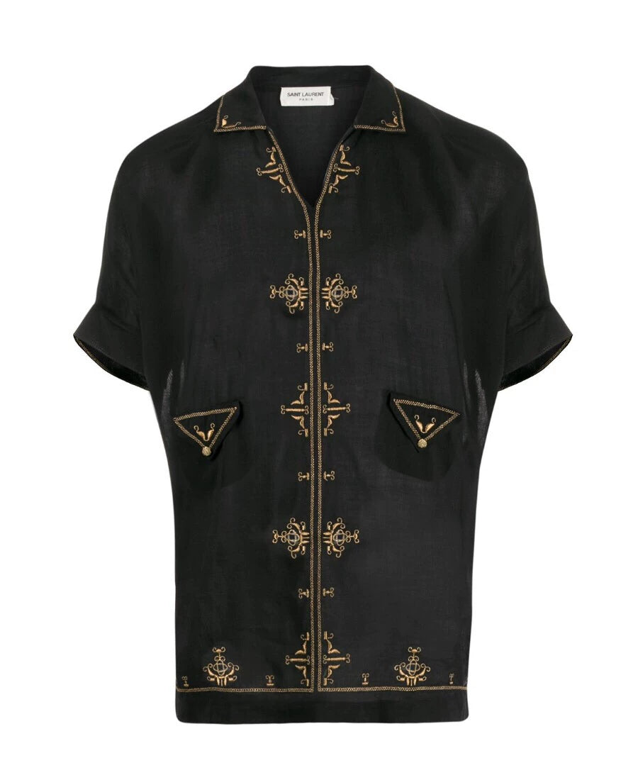 Saint Laurent Black Gold Embroidery Shirt