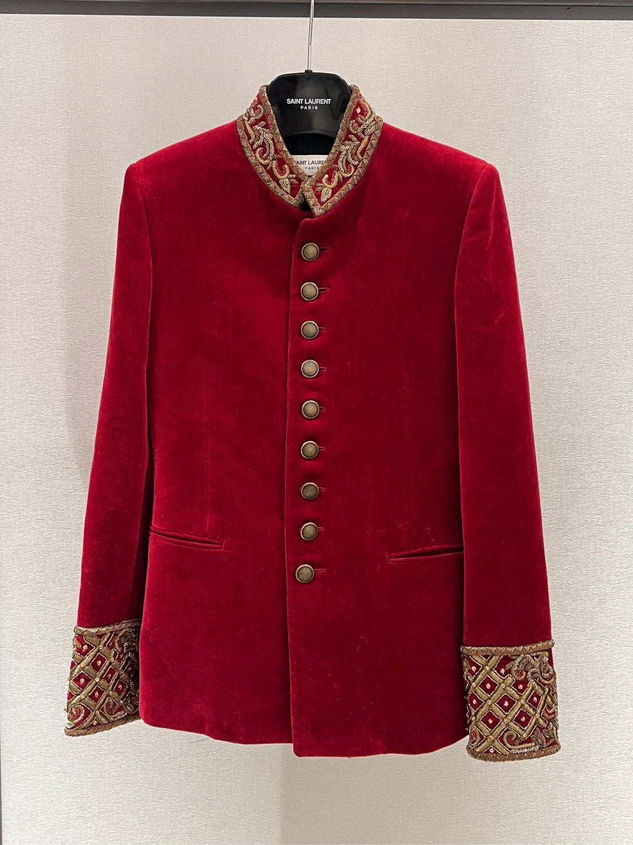Saint Laurent Red Velvet Embroidered Blazer