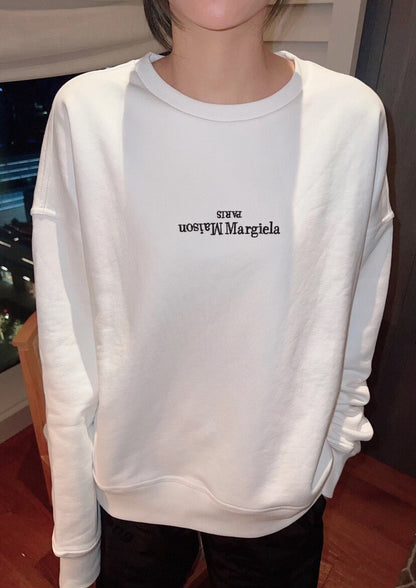 maison margiela white embroidered logo sweatshirt