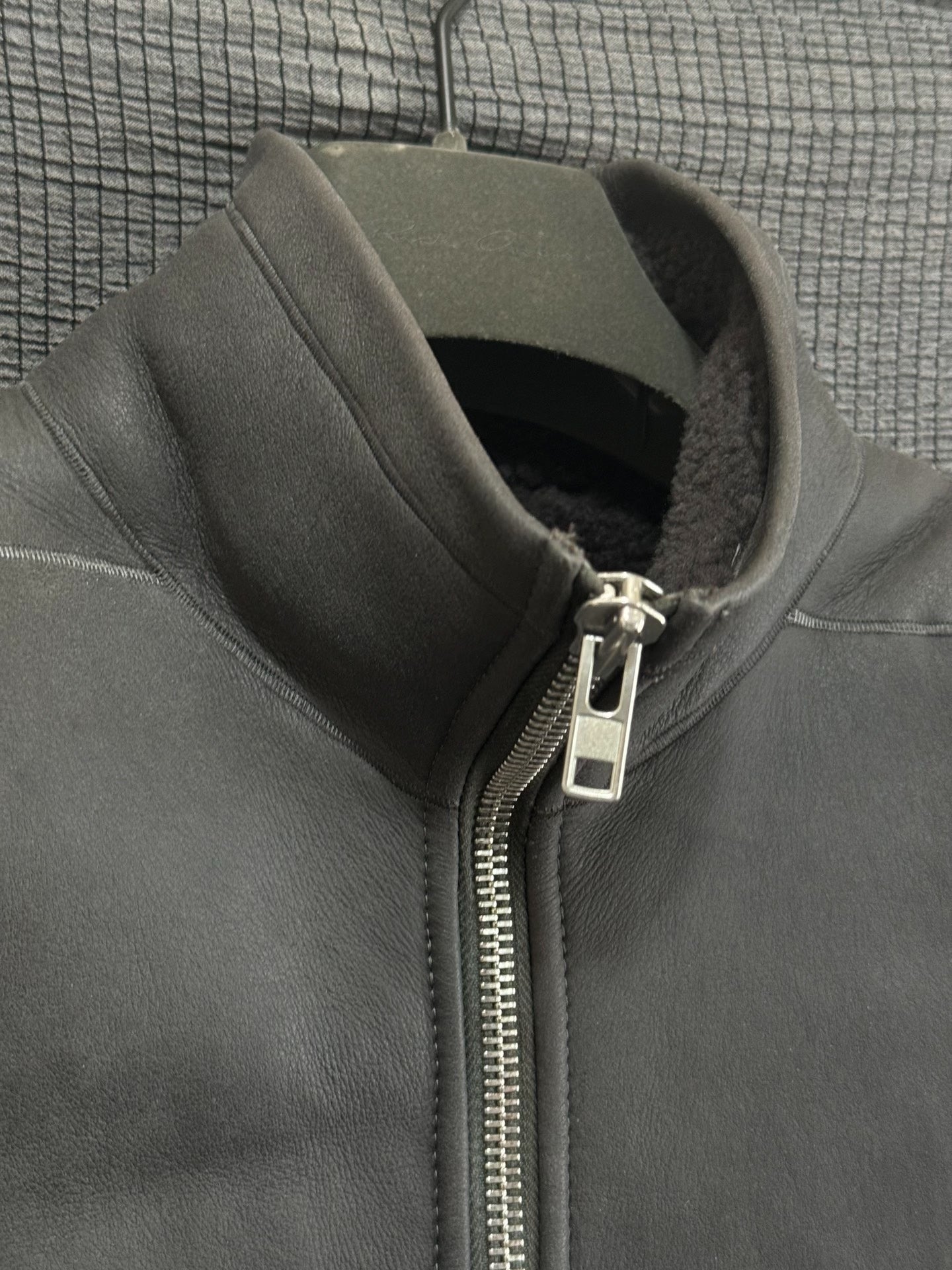 rick owens leather jacket with shearling collar