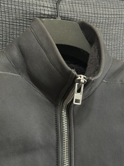 rick owens leather jacket with shearling collar