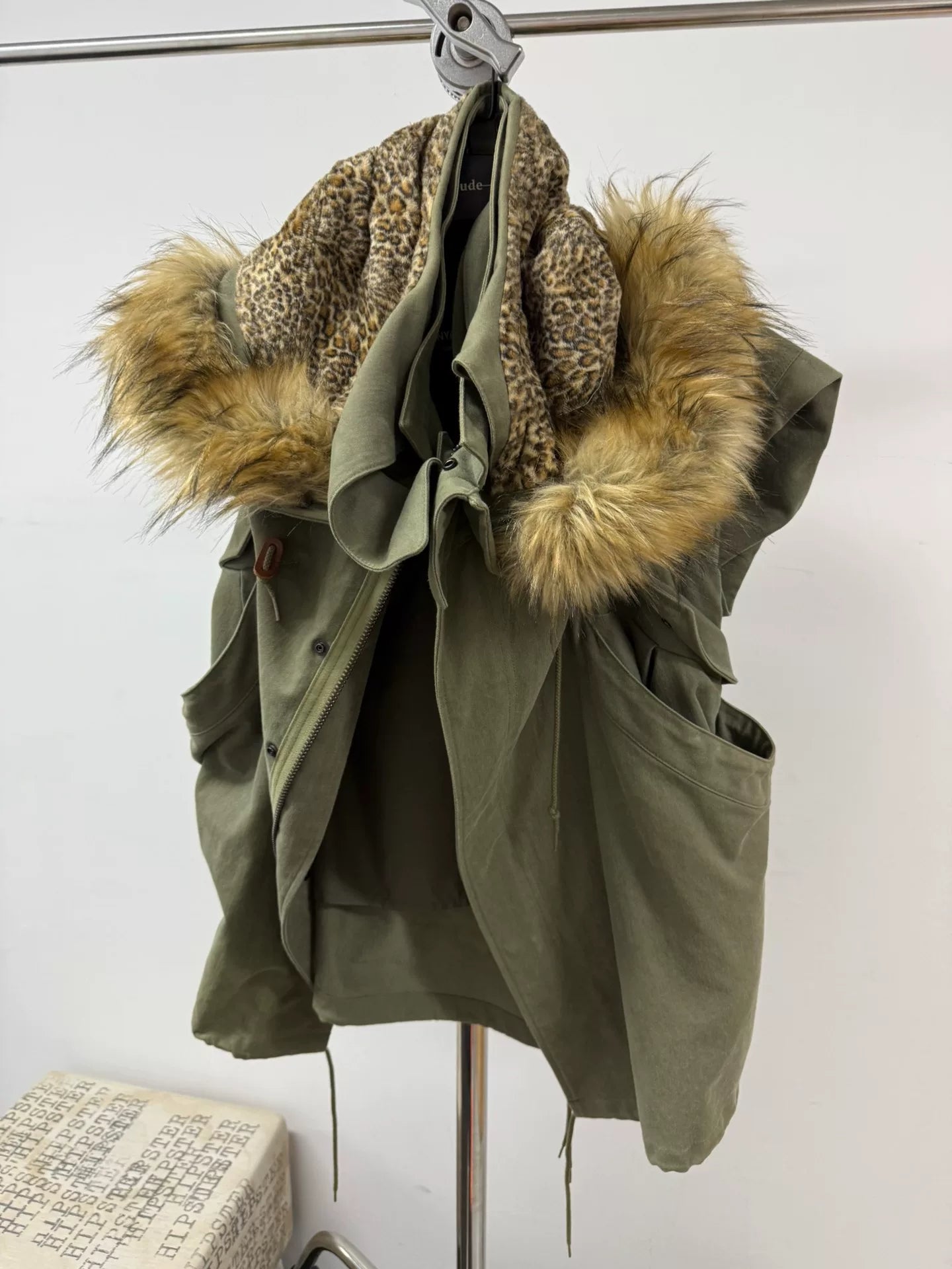 unique leopard print military-style oversized coat
