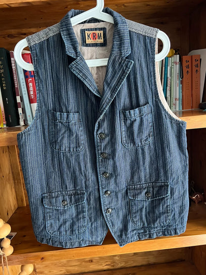 vintage blue striped work vest by KRM