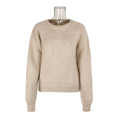 Saint Laurent Beige Ribbed Crew Neck Sweater