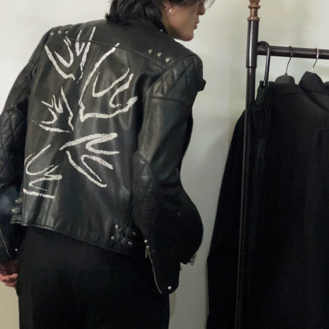 alexander mcqueen leather jacket with swallow design