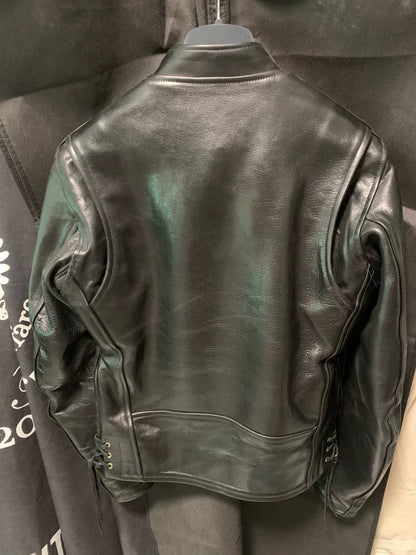 handcrafted leather biker jacket in size 38