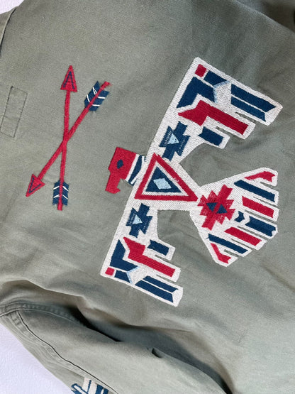 embroidered herringbone work shirt jacket