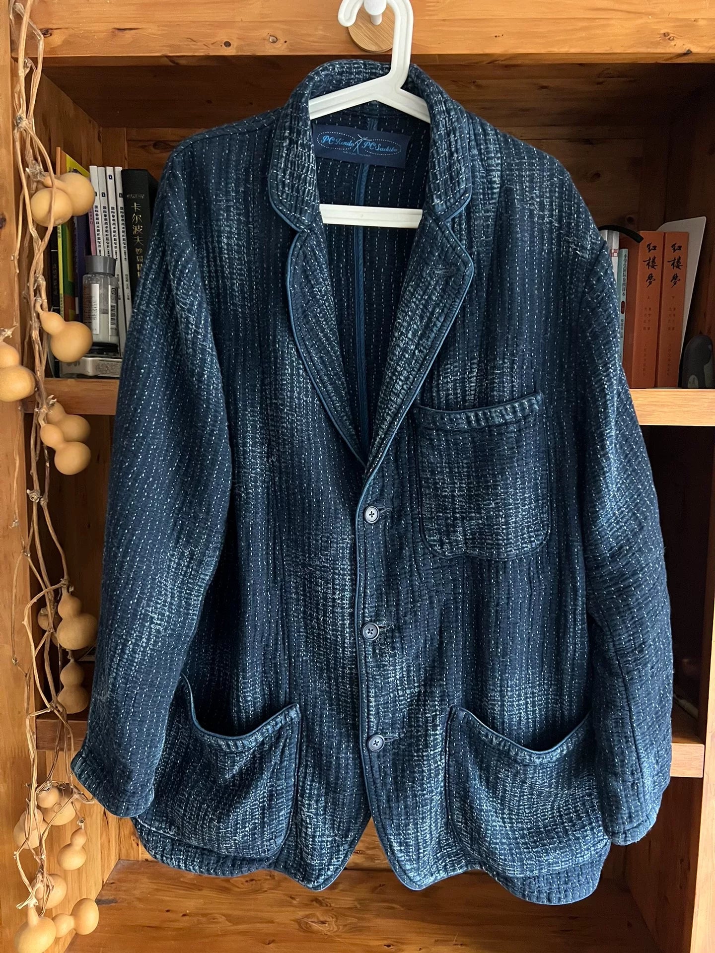 unique indigo dyed textured blazer jacket