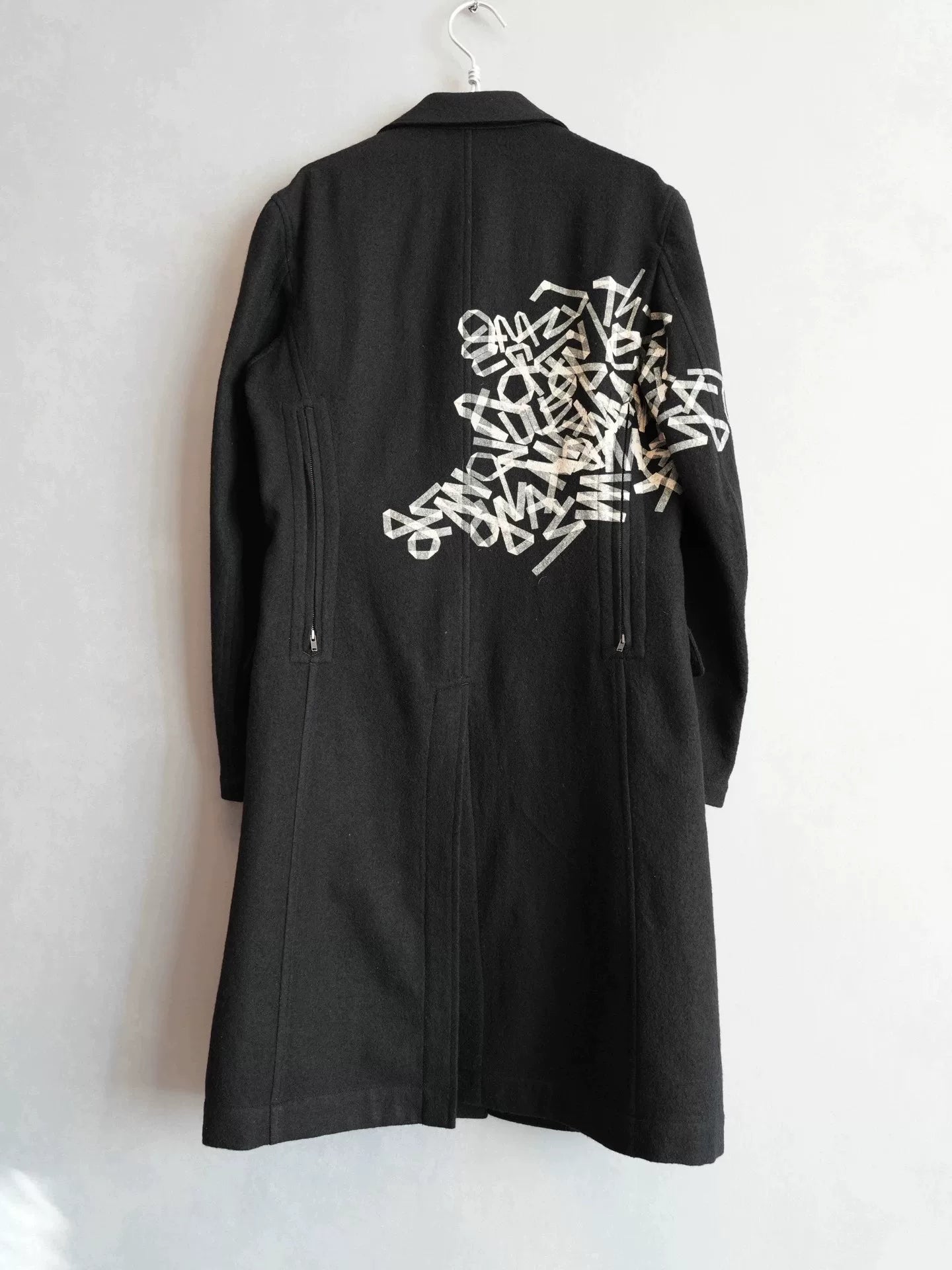 yohji yamamoto wool coat with print design