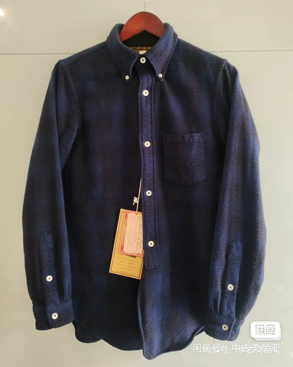 Freewheelers Navy Check Wool Shirt