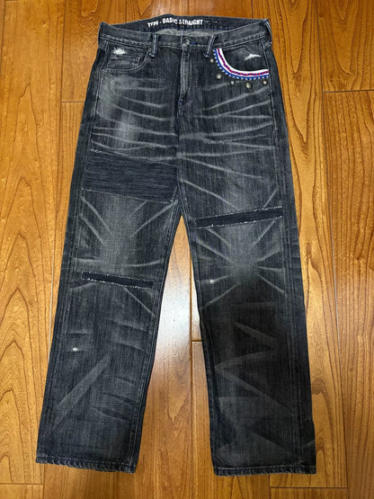 vintage black denim jeans with embellishments