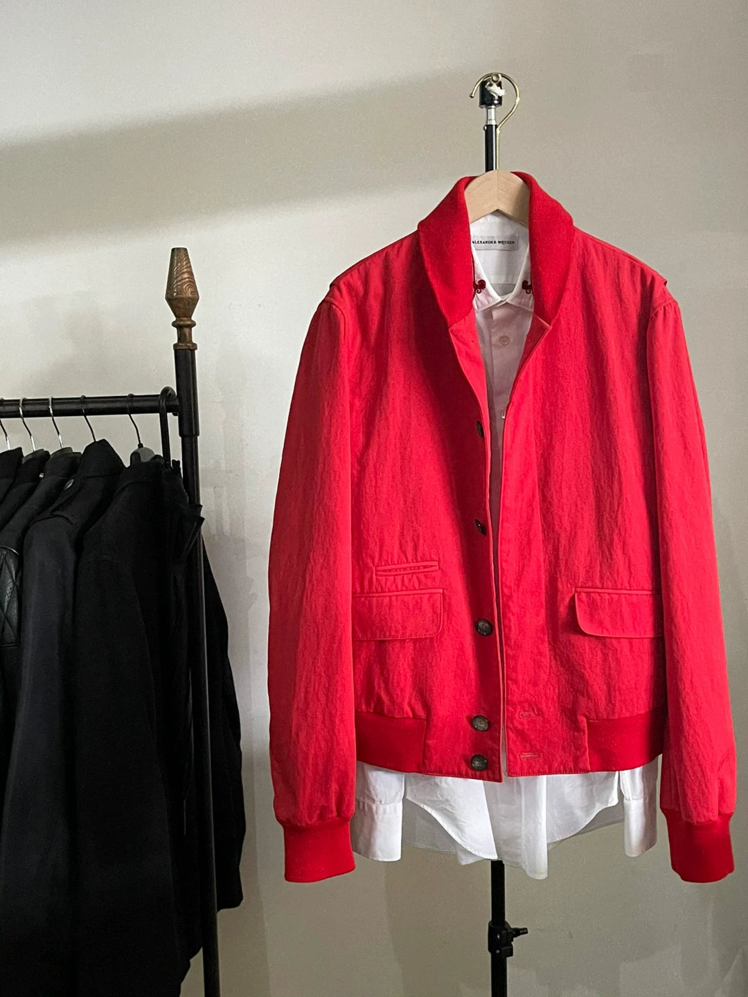 alexander mcqueen red varsity bomber jacket