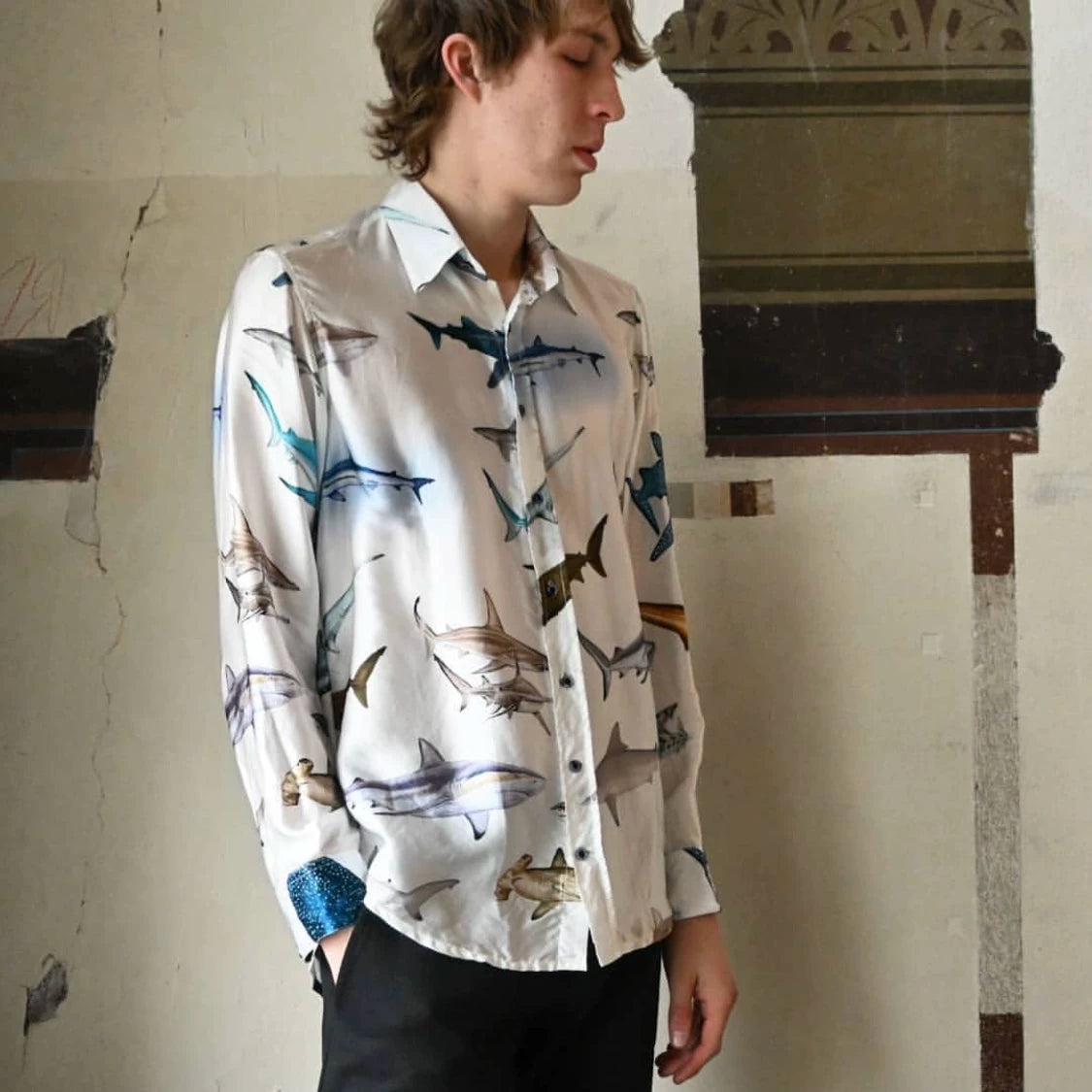 silk shirt with mask by geoffrey b. small