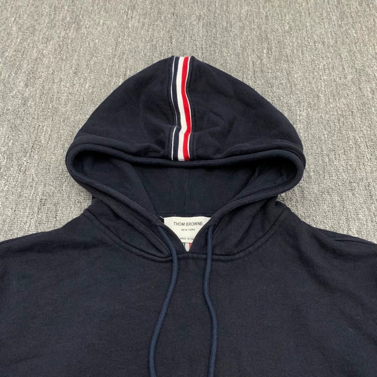 thom browne navy striped hoodie sweatshirt