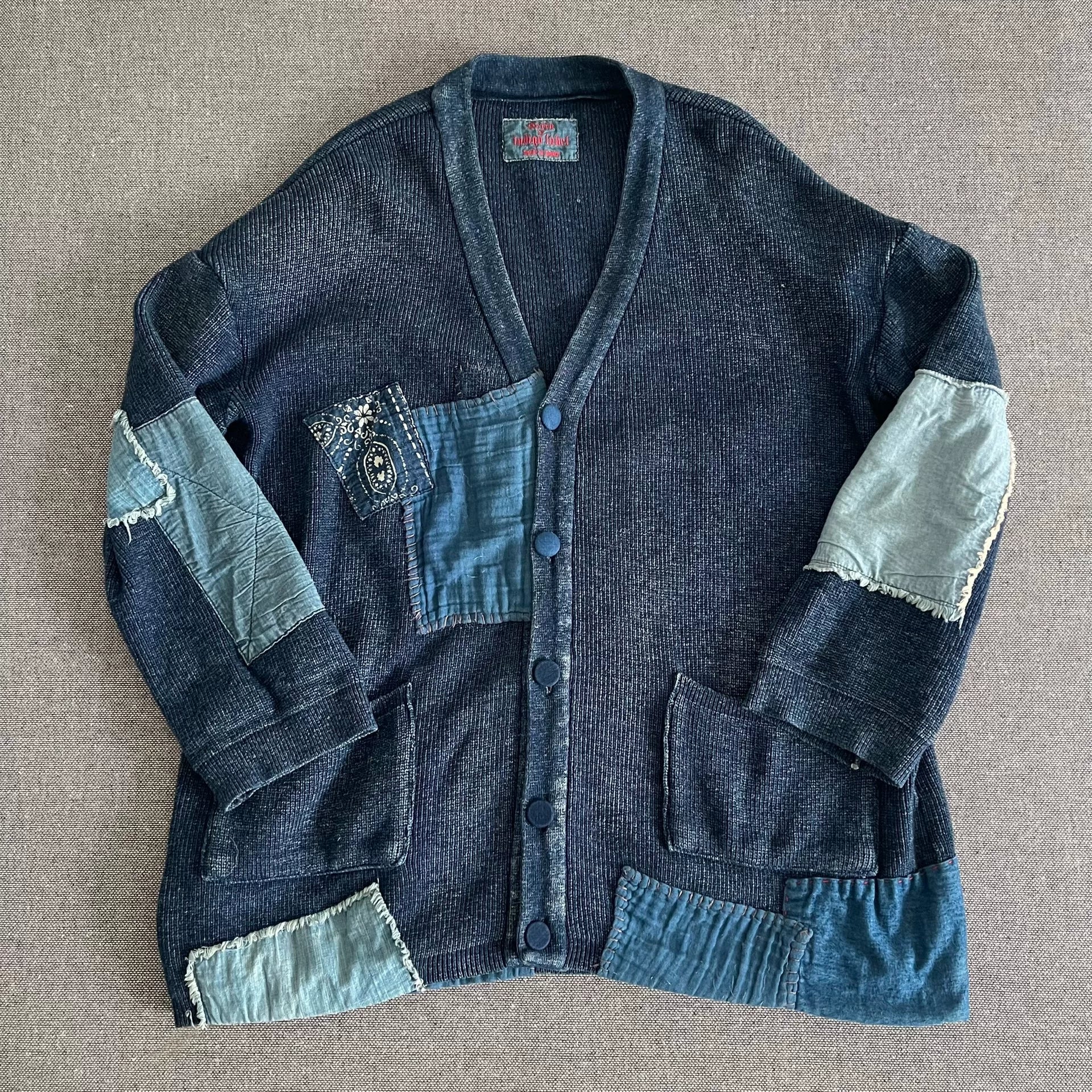 setto indigo label patchwork cardigan