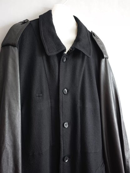 Yohji Yamamoto Wool Coat with Leather Sleeves