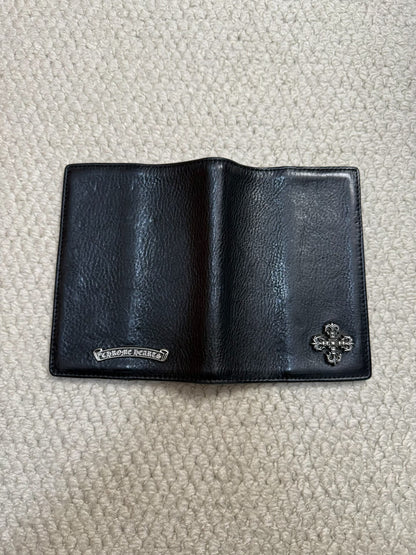 Chrome Hearts Flame Cross Silver Black Leather Passport Holder