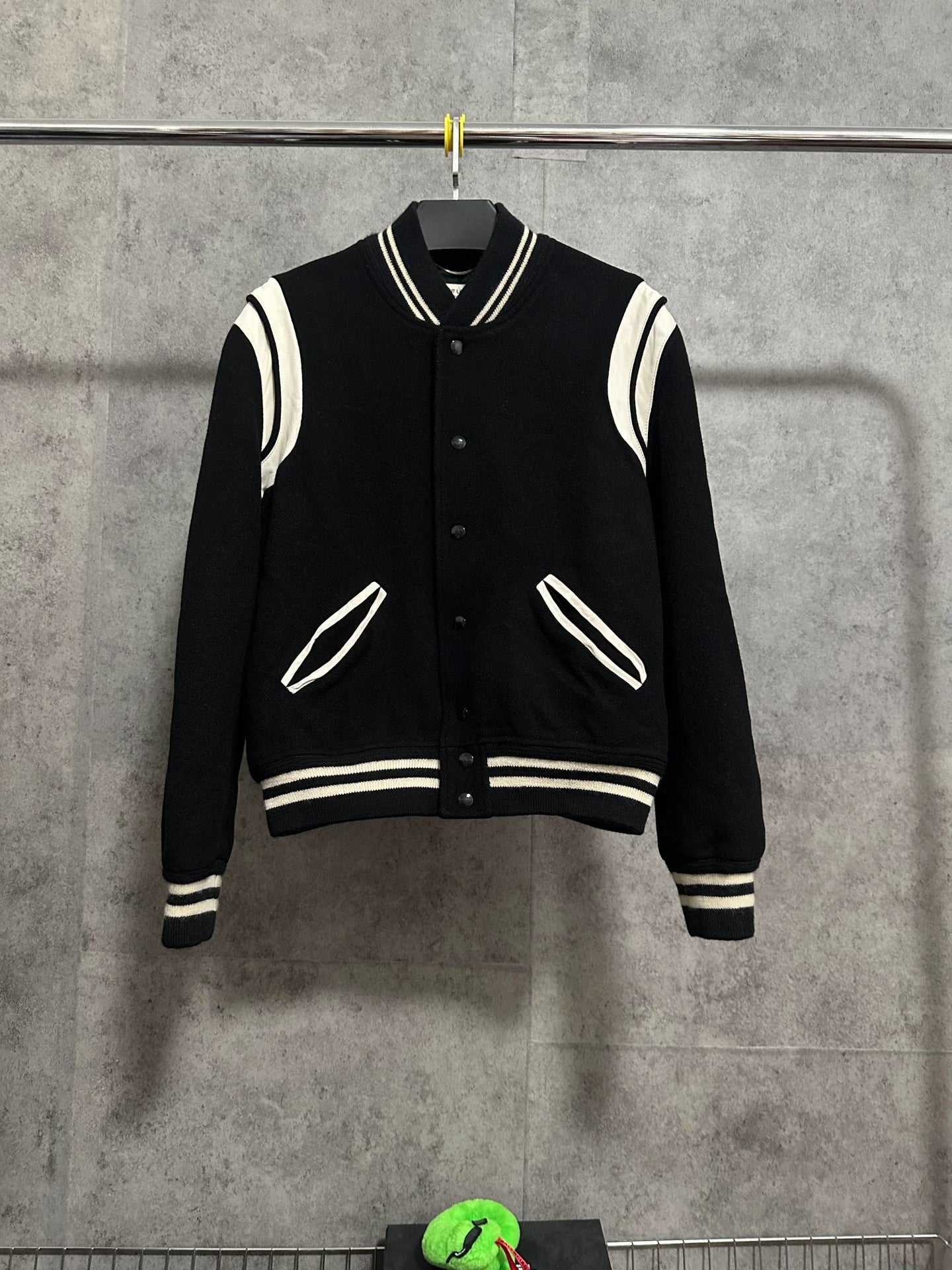 Saint Laurent Black White Wool Baseball Jacket