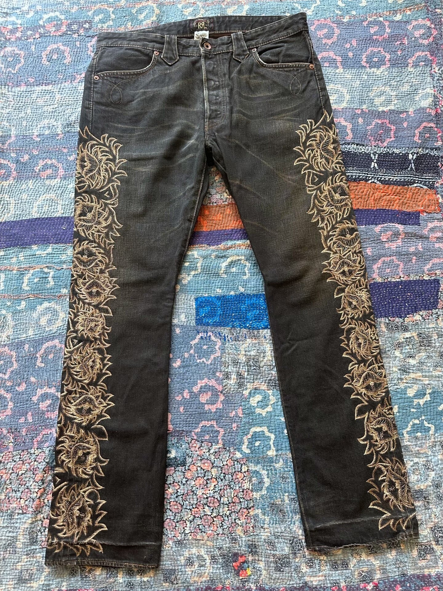 rrl vintage embroidered denim pants