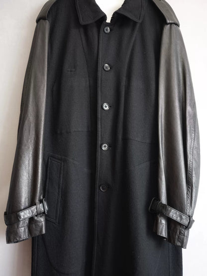Yohji Yamamoto Wool Coat with Leather Sleeves