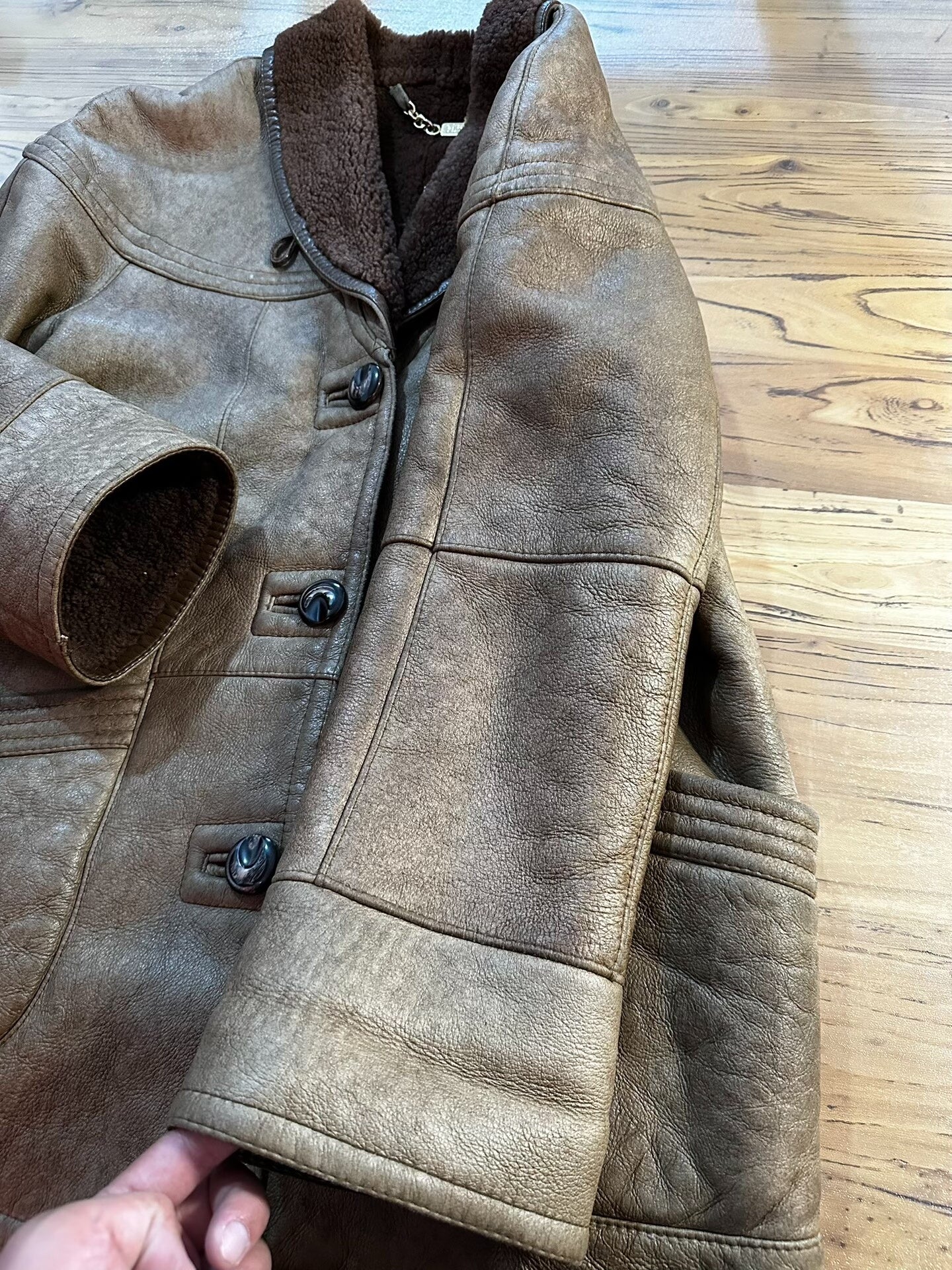 RRL Distressed Shearling Leather Jacket