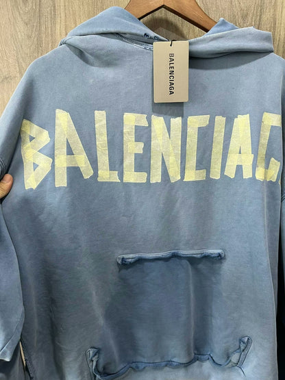 balenciaga blue hoodie with logo print