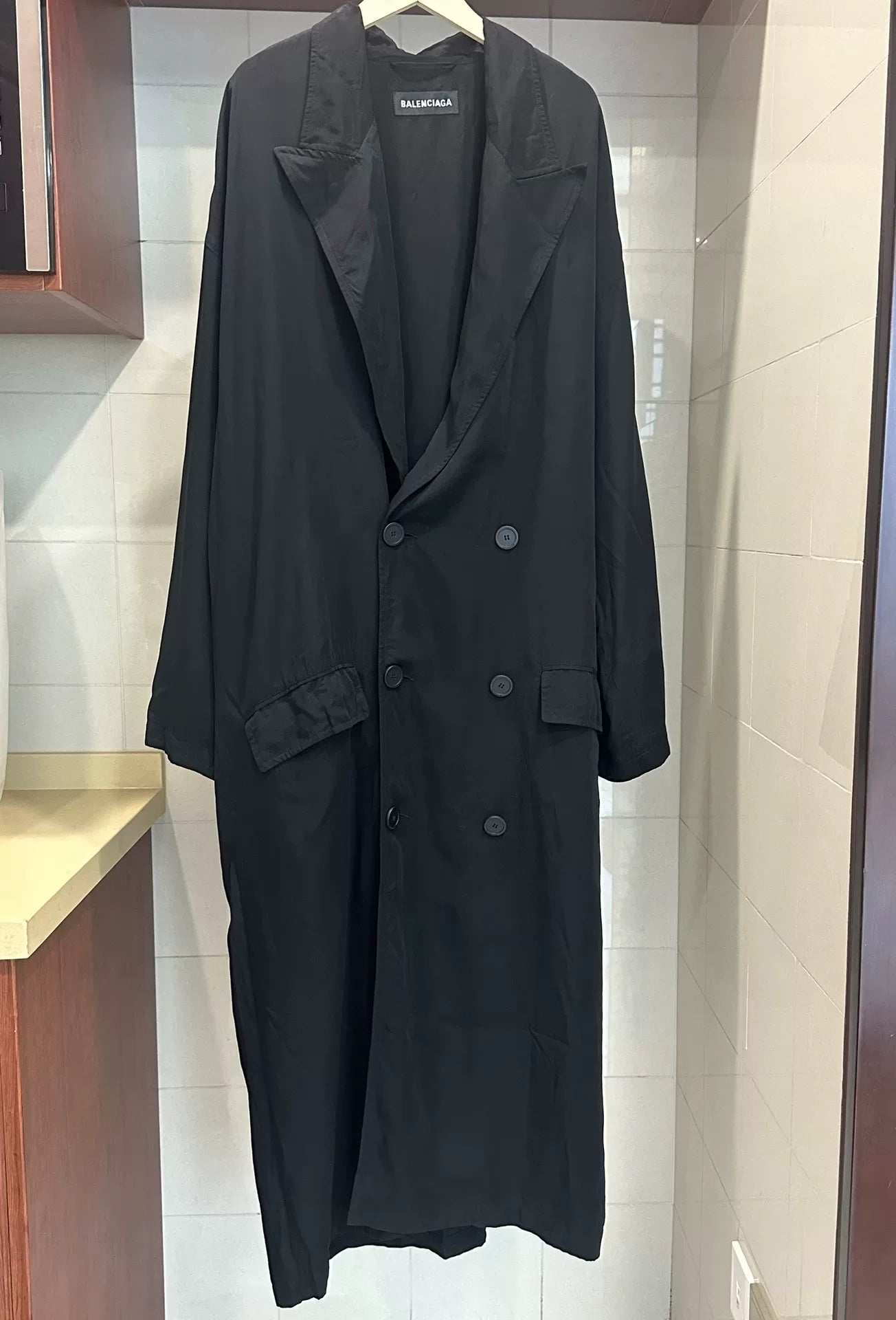 balenciaga oversized black robe coat