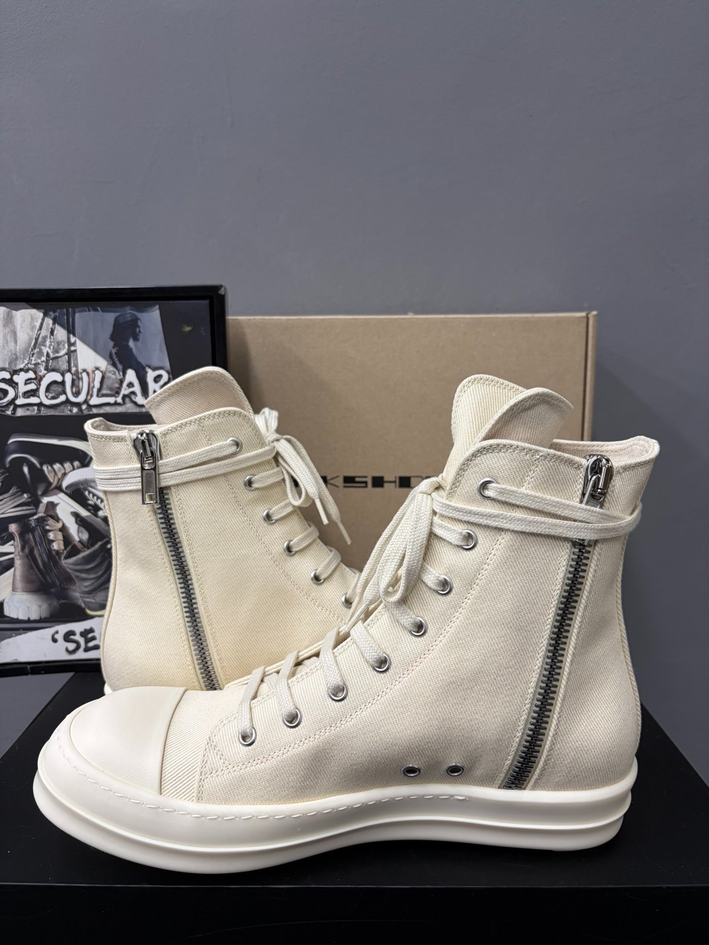 RickOwens Drkshdw White High-Top Canvas