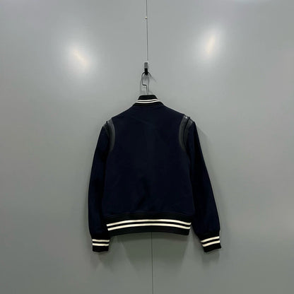 Saint Laurent Dark Blue Leather Patch Jacket