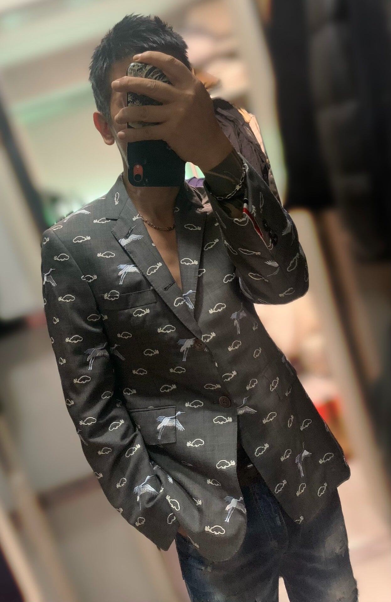 thom browne crane embroidered suit jacket