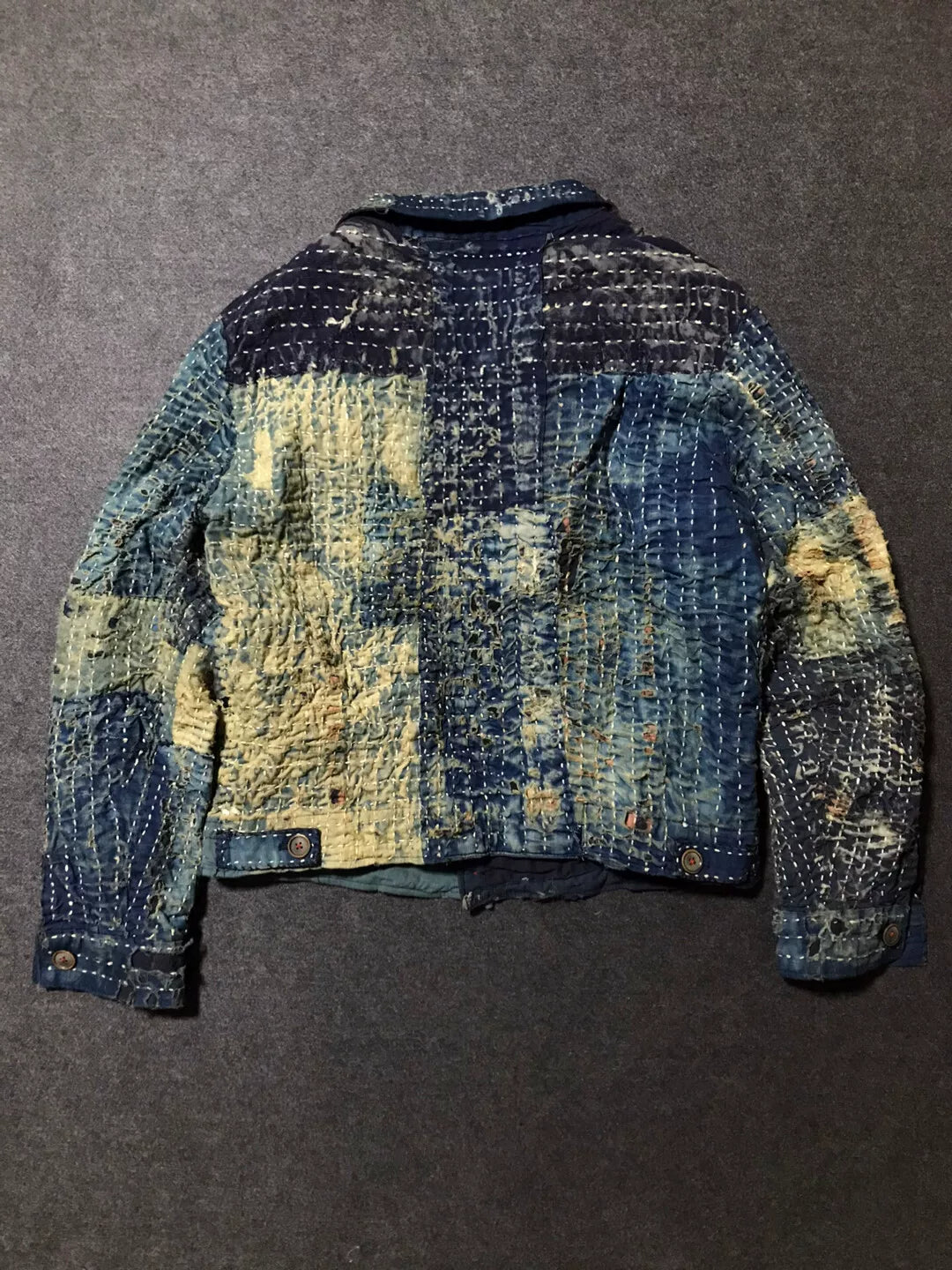 unique boro patchwork blue-yellow jacket