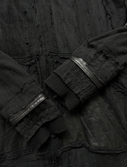 black patchwork hooded outerwear jacket