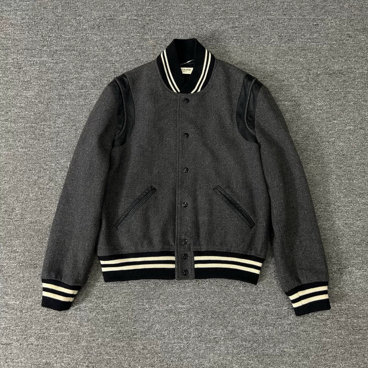 Saint Laurent Gray Wool Baseball Jacket