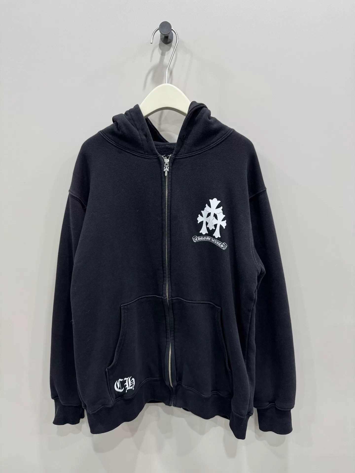 Chrome Hearts Black Zipper Hoodie with Cross Design