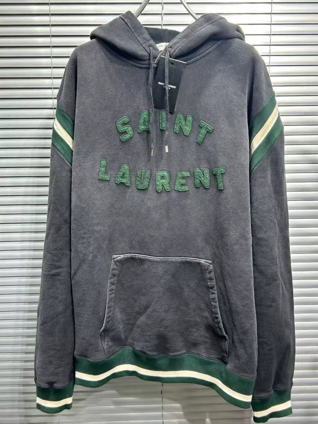 Saint Laurent Gray Embroidered Striped Hoodie