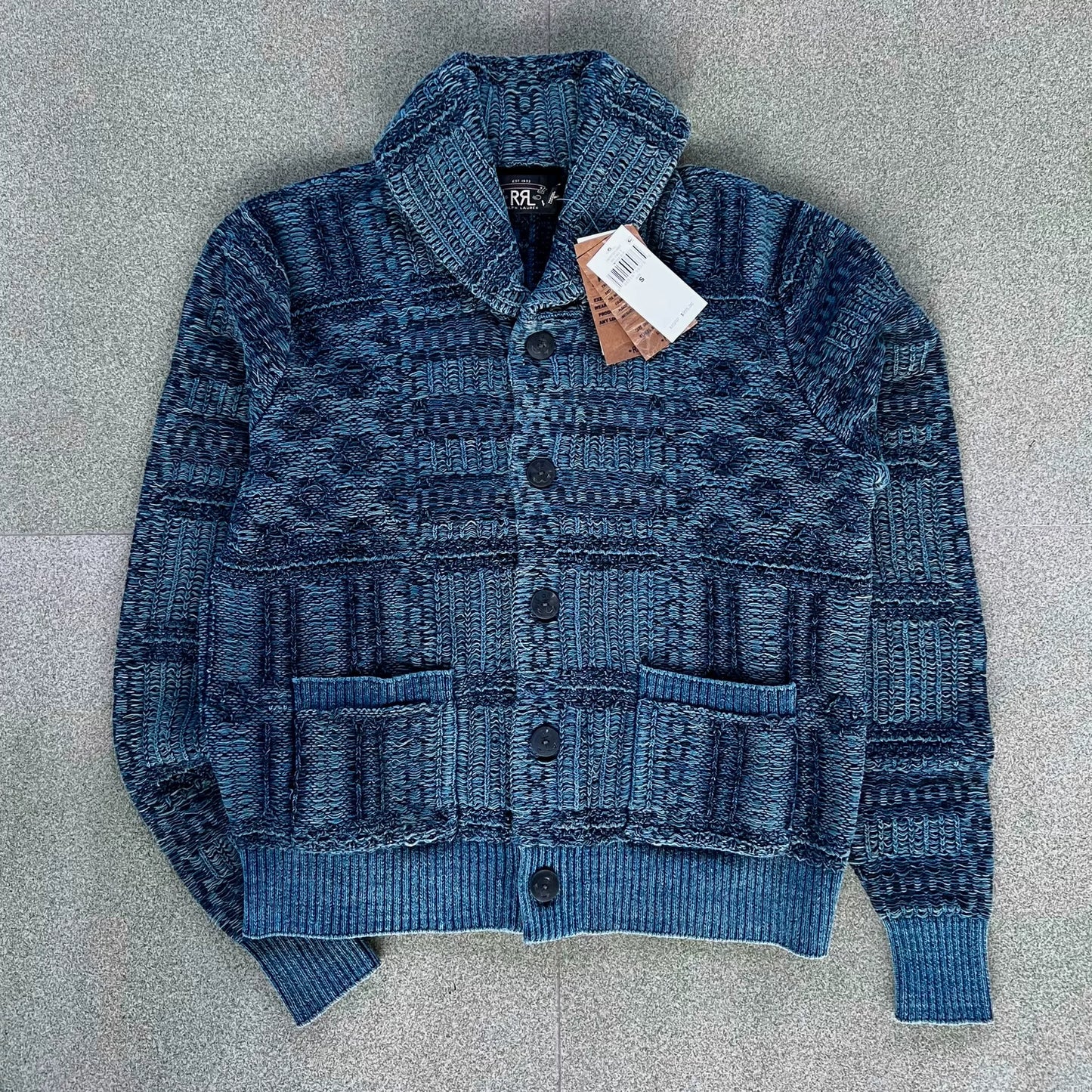 RRL 2025 FW Jacquard Shawl Collar Blue Cardigan