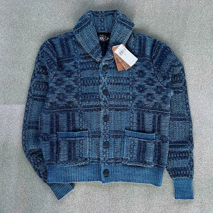 RRL 2025 FW Jacquard Shawl Collar Blue Cardigan