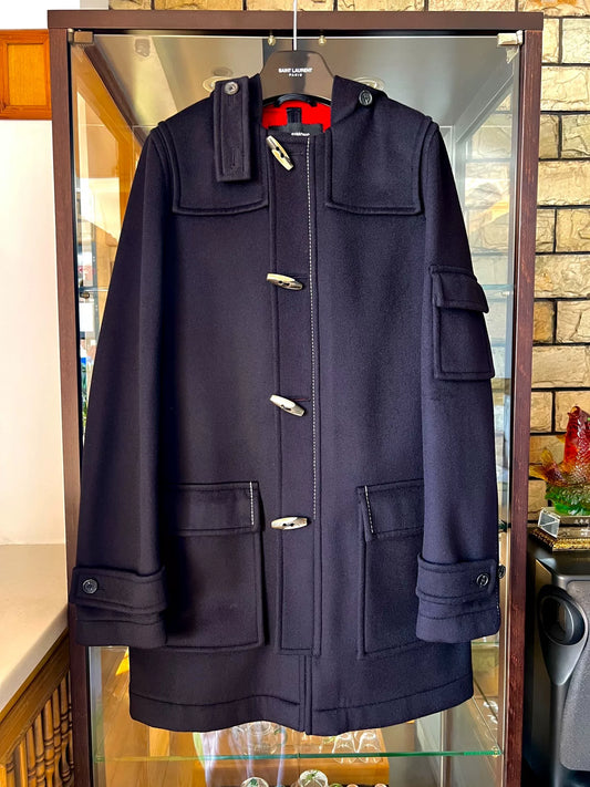raf simons black hooded toggle coat