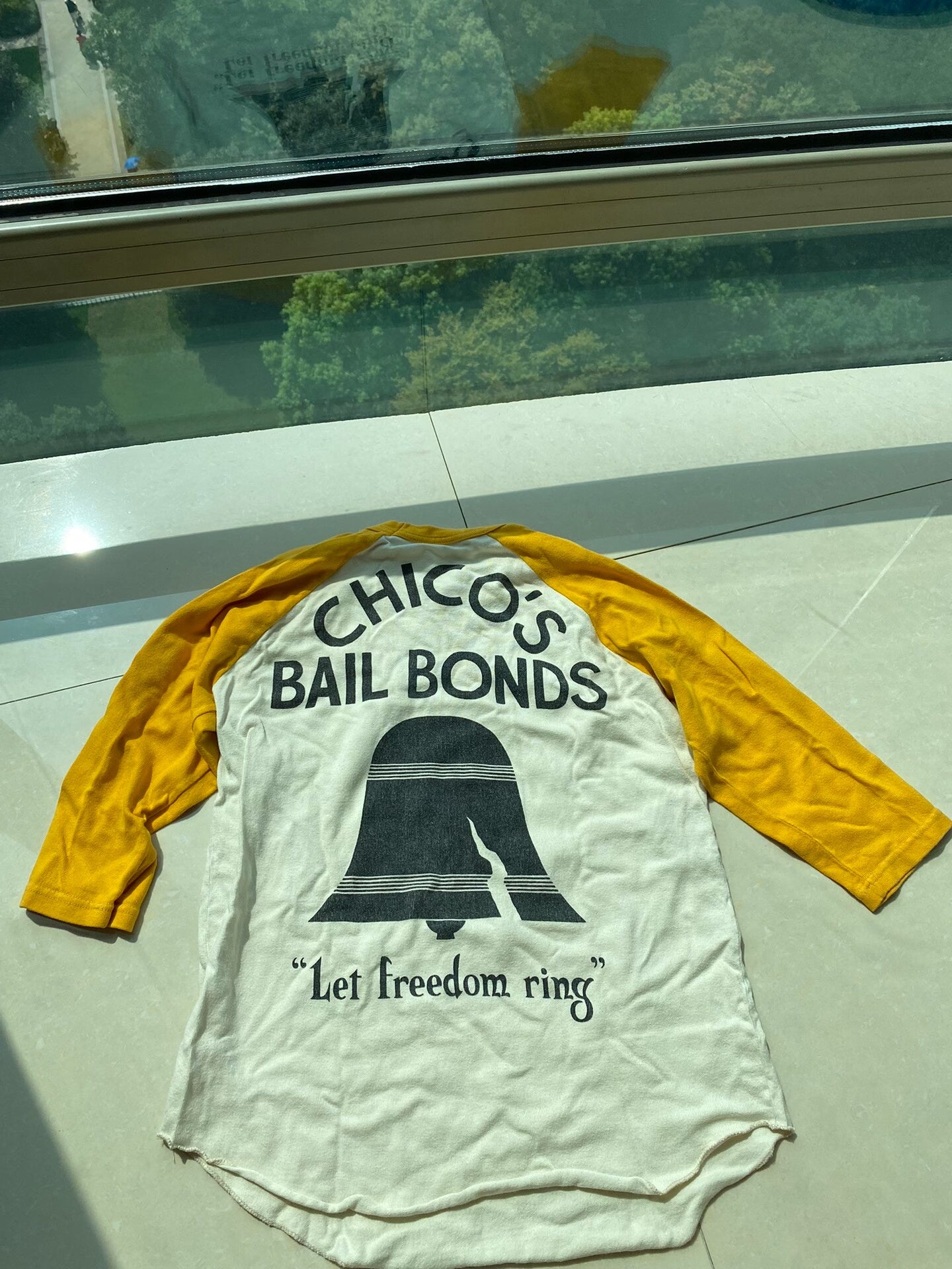 chico's bail bonds graphic long sleeve shirt