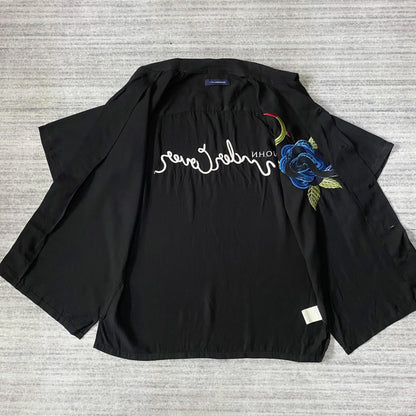rose embroidered short-sleeve hawaiian shirt