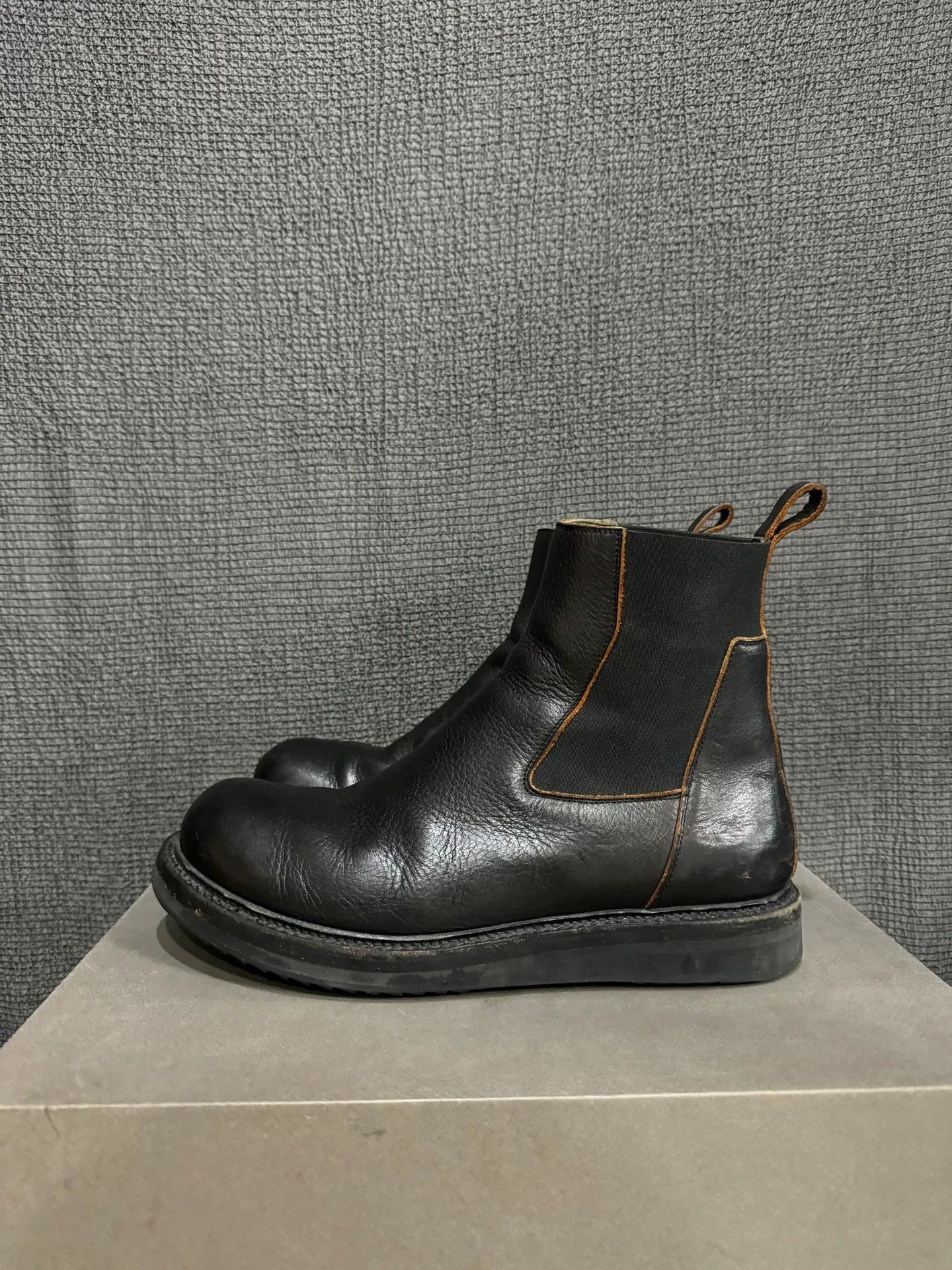 black leather chelsea boots by rick owens