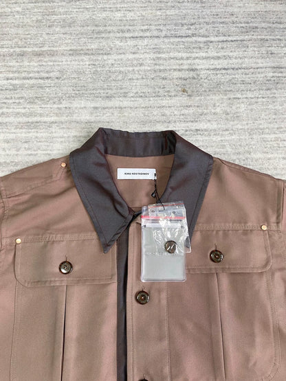 brown patchwork jacket by Kiko Kostadinov