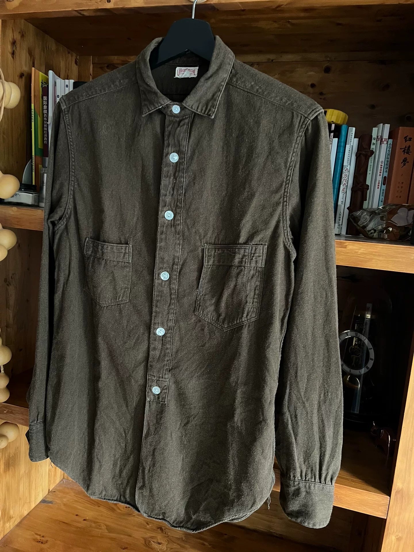 freewheelers flannel work shirt in deep khaki